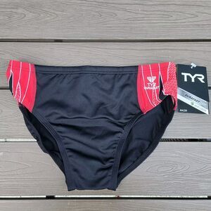 New TYR Men's Durafast Elite Phoenix Destroyer Black/red Racer Brief SZ 32 New